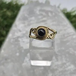 Black Tourmaline Adjustable Brass Ring for Women