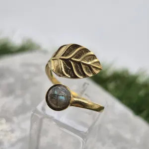 Labradorite Crystal Brass Ring