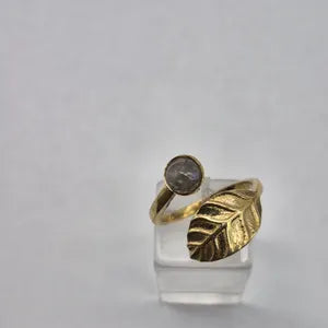 Labradorite Crystal Brass Ring