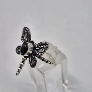 Black Tourmaline Butterfly Ring – Silver Plated Adjustable Gemstone Ring