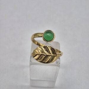 Green Aventurine Brass Adjustable Ring for Women