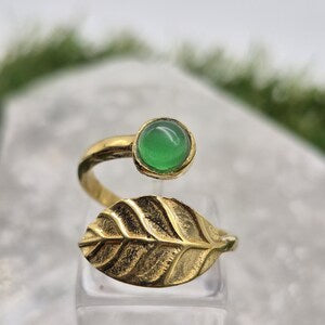 Green Aventurine Brass Adjustable Ring for Women