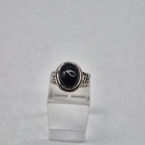 Black Tourmaline Silver Plated Adjustable Ring for Women