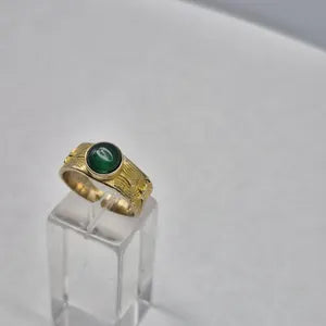 Green Aventurine Brass Adjustable Ring for Women