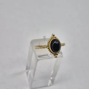 Black Tourmaline Adjustable Brass Ring for Women