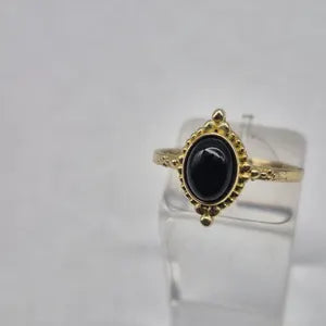 Black Tourmaline Adjustable Brass Ring for Women