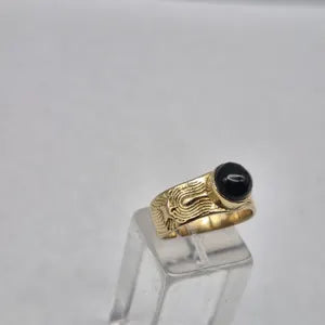 Black Tourmaline Adjustable Brass Ring for Women