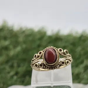 Carnelian Crystal Adjustable Brass Ring for Women