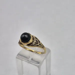 Black Obsidian Crystal Brass Ring