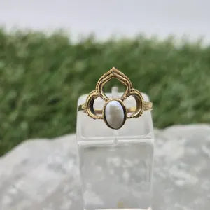 Pearl Brass Ring – Adjustable Minimalist Ring