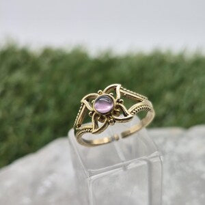 Amethyst Crystal Brass Adjustable Ring
