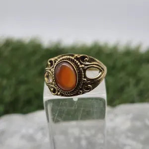 Carnelian Crystal Adjustable Brass Ring for Women