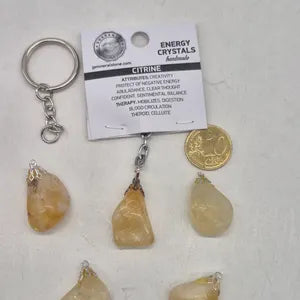 Polished Citrine Keychain – Yellow Crystal Gemstone Accessory