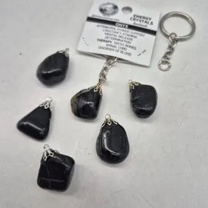 Polished Onyx Keychain – Black Crystal Gemstone Accessory