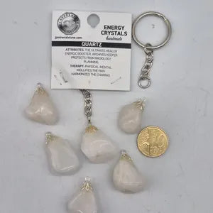 Polished Milky Quartz Keychain – White Crystal Gemstone Accessory