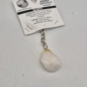 Polished Milky Quartz Keychain – White Crystal Gemstone Accessory