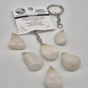 Polished Milky Quartz Keychain – White Crystal Gemstone Accessory