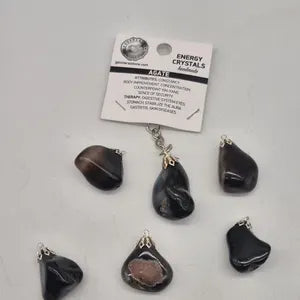 Polished Black Agate Keychain – Black Crystal Gemstone Accessory