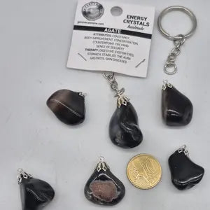 Polished Black Agate Keychain – Black Crystal Gemstone Accessory
