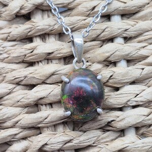 Black Fire Opal Sterling Silver Necklace (RARE)