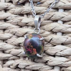 Black Fire Opal Sterling Silver Necklace (RARE)
