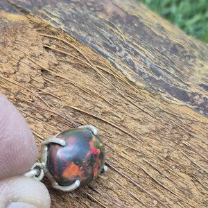 Black Fire Opal Sterling Silver Necklace (RARE)