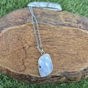 Moonstone with Black Tourmaline Sterling Silver 925 Pendant Cabochon Cut Healing Crystal