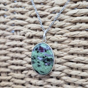 Ruby Zoisite Sterling Silver 925 Pendant Cabochon Cut Healing Crystal