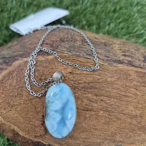 Larimar Sterling Silver 925 Pendant Cabochon Cut Healing Crystal