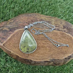 Crystal Jade Necklace Cabochon Cut Sterling Silver 925 Bezel Pendant
