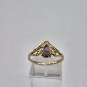 Amethyst Crystal Brass Adjustable Ring