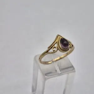 Amethyst Crystal Brass Adjustable Ring
