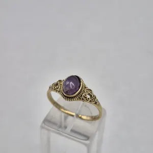 Amethyst Crystal Brass Adjustable Ring