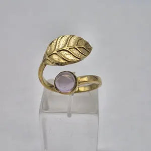 Amethyst Crystal Brass Adjustable Ring
