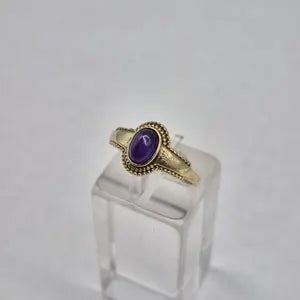 Amethyst Crystal Brass Adjustable Ring