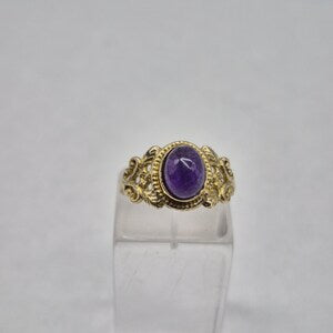 Amethyst Crystal Brass Adjustable Ring