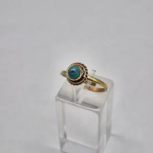 Turquoise Crystal Brass Ring