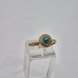 Turquoise Crystal Brass Ring