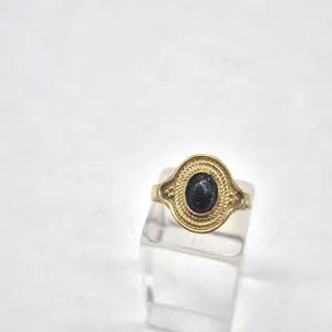 Blue Goldstone Ring – Adjustable Brass Sparkle Ring for Women