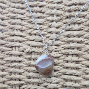 Natural Agate Crystal Necklace - Stainless Steel Chain