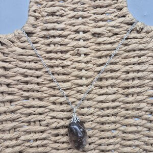 Natural Smoked Quartz Necklace - Stainless Steel Chain