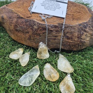 Natural Polished Citrine Necklace - Stainless Steel Chain