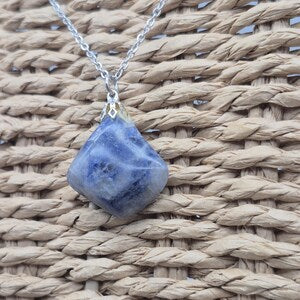 Natural Sodalite Necklace - Steel Chain Crystal Pendant