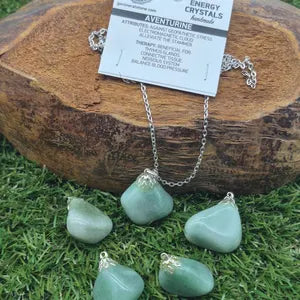 Aventurine Crystal Necklace - Stainless Steel Chain