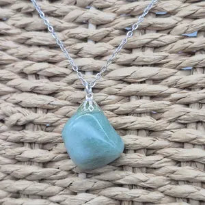 Aventurine Crystal Necklace - Stainless Steel Chain