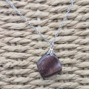Natural Red Tiger's Eye Necklace - Steel Chain