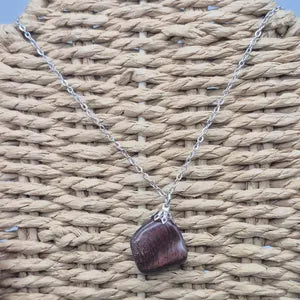 Natural Red Tiger's Eye Necklace - Steel Chain
