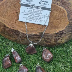 Natural Red Tiger's Eye Necklace - Steel Chain