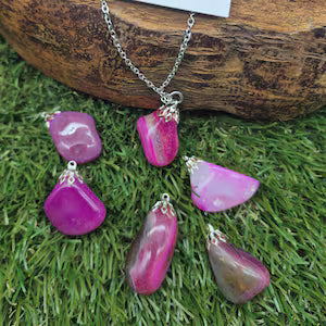 Pink Agate Necklace – Natural Pink Crystal Stone Pendant
