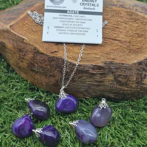 Purple Agate Necklace – Natural Pink Crystal Stone Pendant